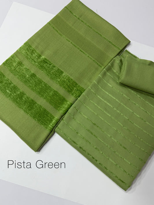 3 Piece Suit | Velvet Lining Marina Suit Allover With Shawl | New Arrival Beautiful Gift | Pista Green