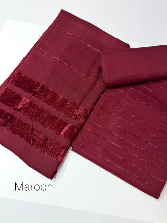 3 Piece Suit | Velvet Lining Marina Suit Allover With Shawl | New Arrival Beautiful Gift | Maroon