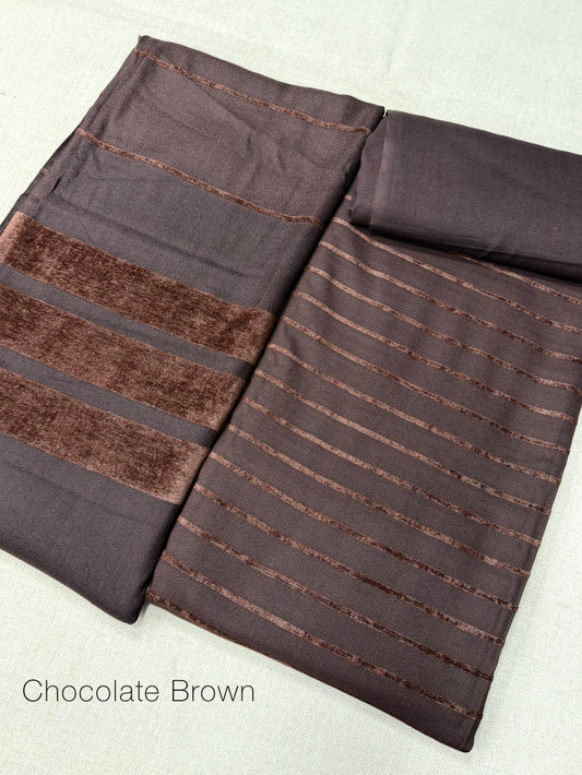 3 Piece Suit | Velvet Lining Marina Suit Allover With Shawl | New Arrival Beautiful Gift | Chocolate Brown