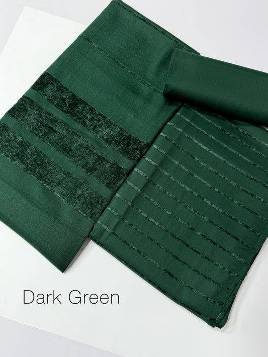 3 Piece Suit | Velvet Lining Marina Suit Allover With Shawl | New Arrival Beautiful Gift | Dark Green