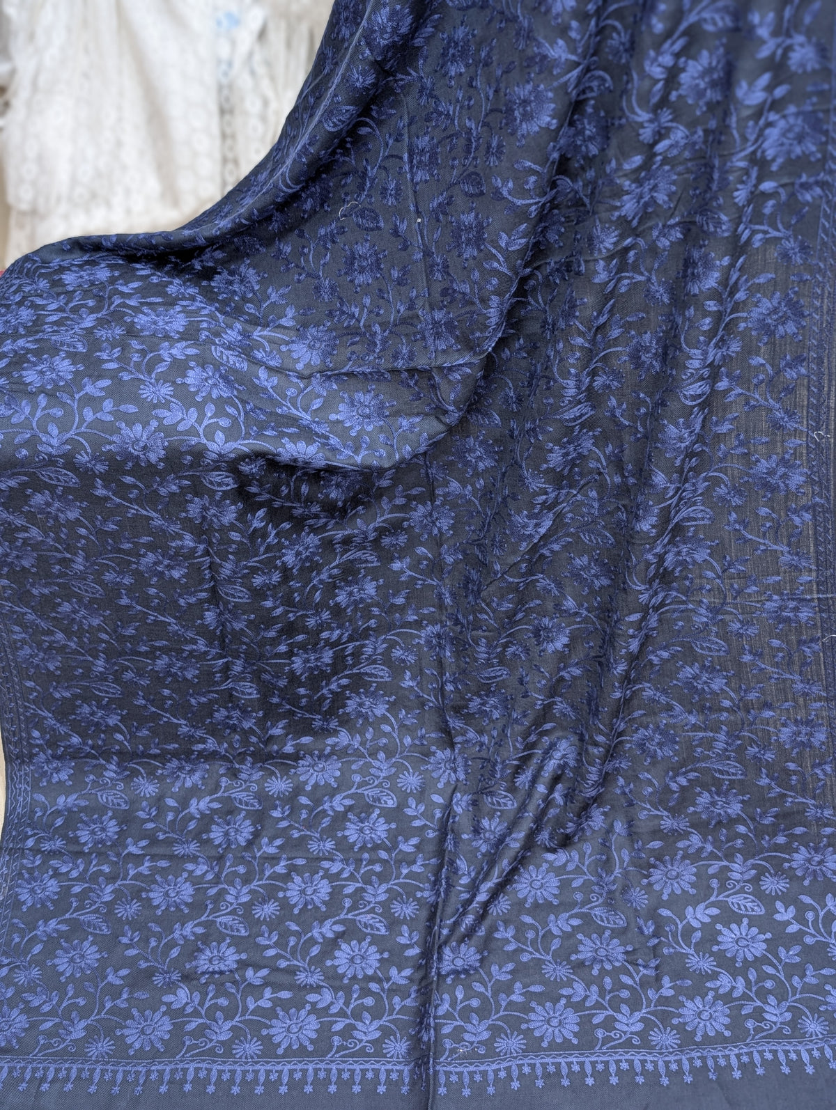 Pashmina Embroidered Shawl Flower Design | Blue With Blue