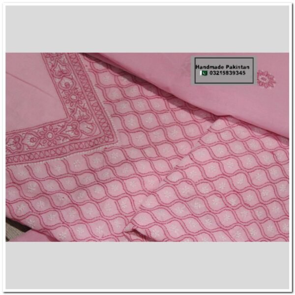 Chikankari 3 Piece Unstitched Suit- Pink - Image 2