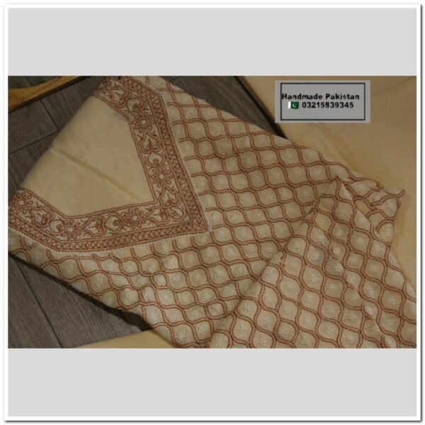 Chikankari 3 Piece Unstitched Suit- Skin - Image 3