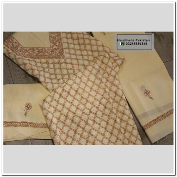 Chikankari 3 Piece Unstitched Suit- Skin - Image 2