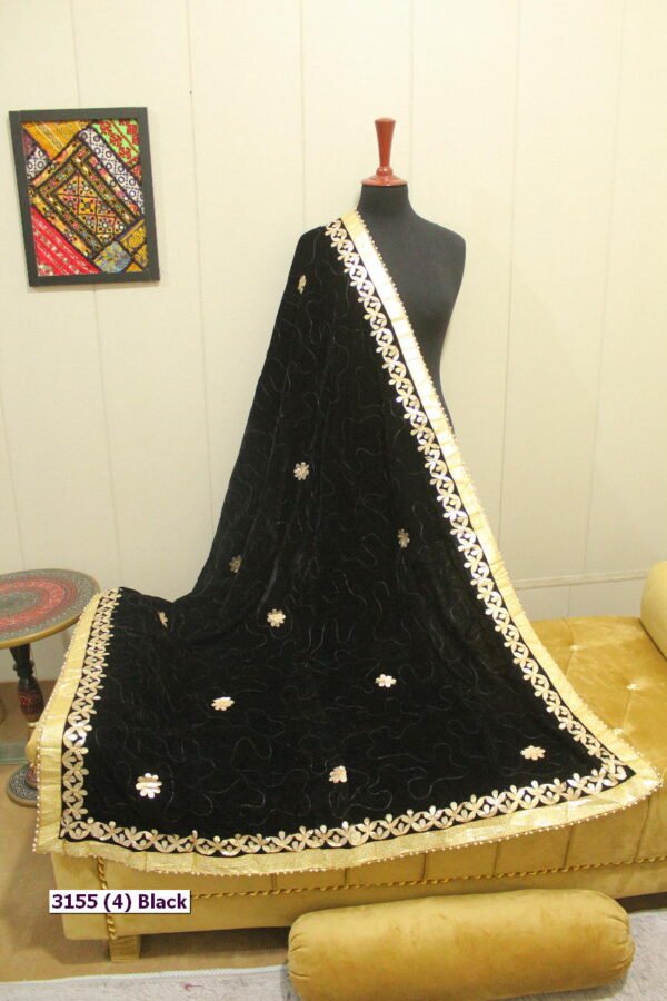 Black Velvet Embroidered Shawl - Image 3