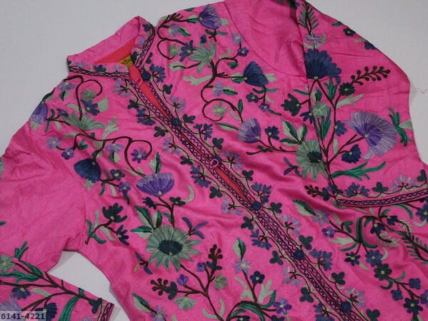 Kashmiri Raw Silk Long Embroidered Coat - Image 3