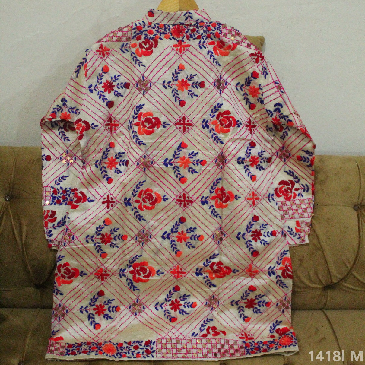Handmade phulkari Dupatta with unstitched shirt/trouser with Neckline -  YouTube