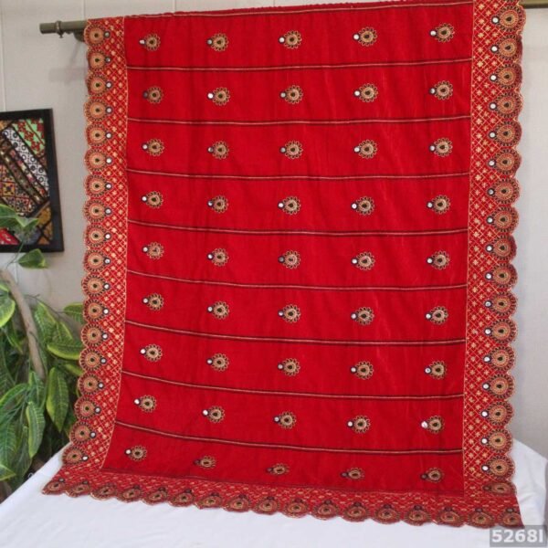 Red Velvet Embroidered Shawl - Image 2