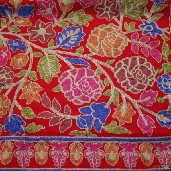 Red Qalamkar Shawl | Pashmina Gulabkar Embroidered Shawl - Image 5