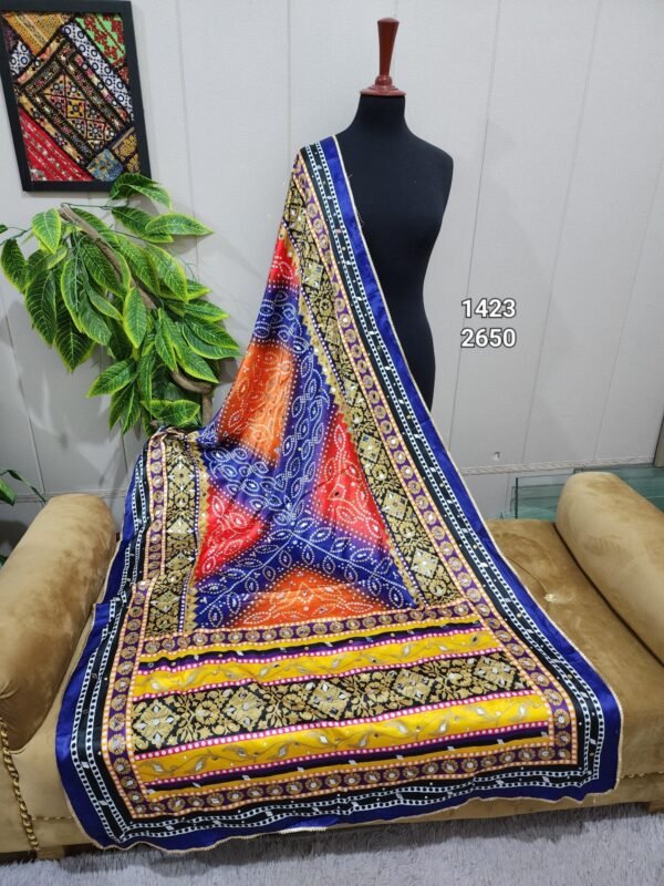 Printed Silk Dupatta With Mirror Work