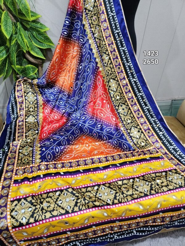 Printed Silk Dupatta With Mirror Work - Image 2