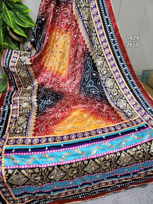 Printed Silk Dupatta With Mirror Work - Image 2