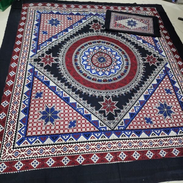 New Ajrak Printed Double Bedsheet with Pillows