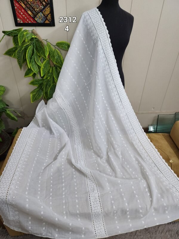 White Pure Breeze Lawn Chikankari Shawl - Image 2