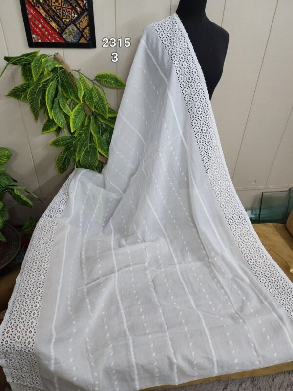 White Pure Breeze Lawn Chikankari Shawl - Image 2