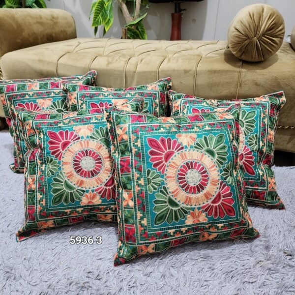 5 Sofa Cushion Covers Set Sindhi Handmade Embroidered - Image 2