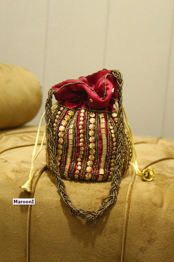 Maroon-Plain Handmade Potli Bag