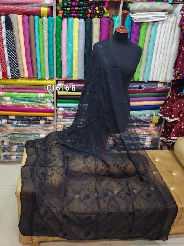 Black Crinkle Chiffon Embroidered Dupatta - Image 2