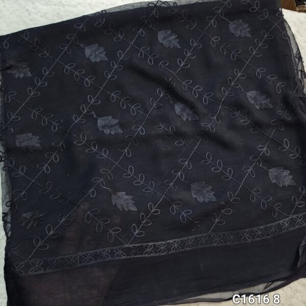 Black Crinkle Chiffon Embroidered Dupatta