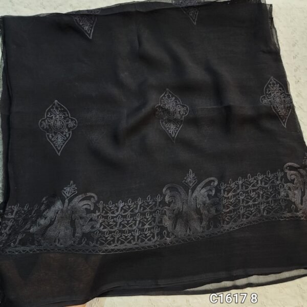 Black Crinkle Chiffon Embroidered Dupatta