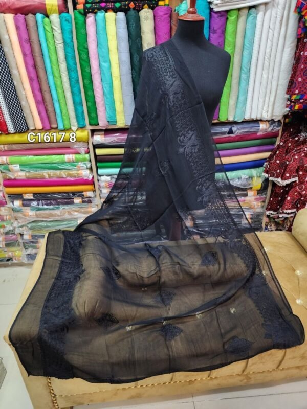 Black Crinkle Chiffon Embroidered Dupatta - Image 2