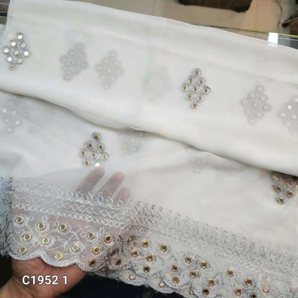 Fancy Crinkle Chiffon Embroidered Dupatta Dyeable