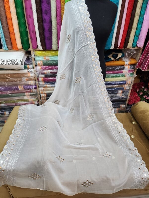 Fancy Crinkle Chiffon Embroidered Dupatta Dyeable - Image 2