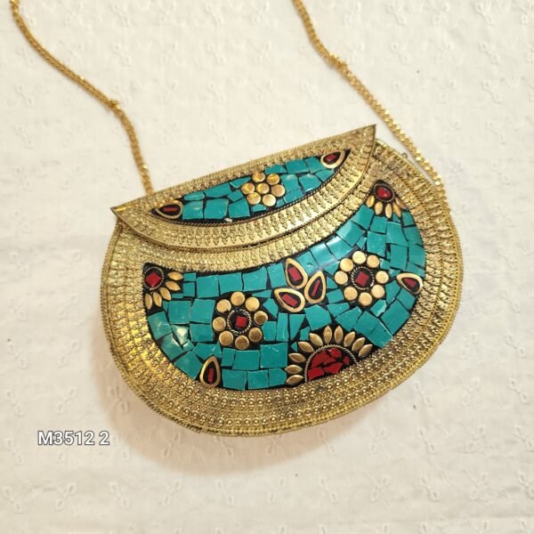 Handmade Metal Bag Stonework Antique Details - Image 3