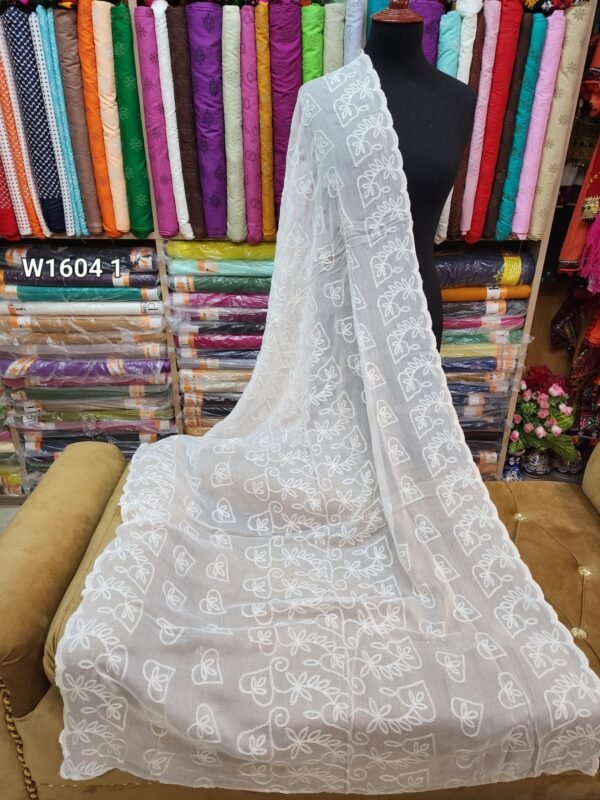 White Crinkle Chiffon Dyeable Embroidered Dupatta