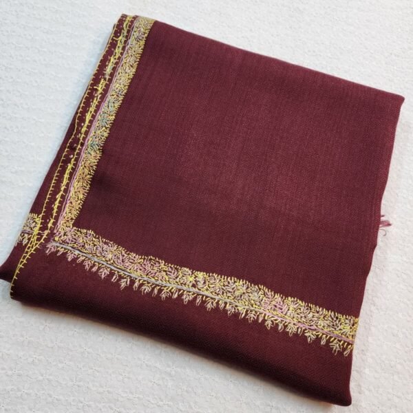 Maroon Toosh Pashmina Handmade Border Shawl - Image 3