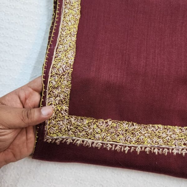 Maroon Toosh Pashmina Handmade Border Shawl - Image 2