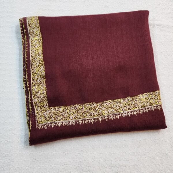 Maroon Toosh Pashmina Handmade Border Shawl - Image 3