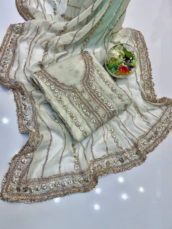 2 Pc Bamber Chiffon Handmade Gota Work Suit