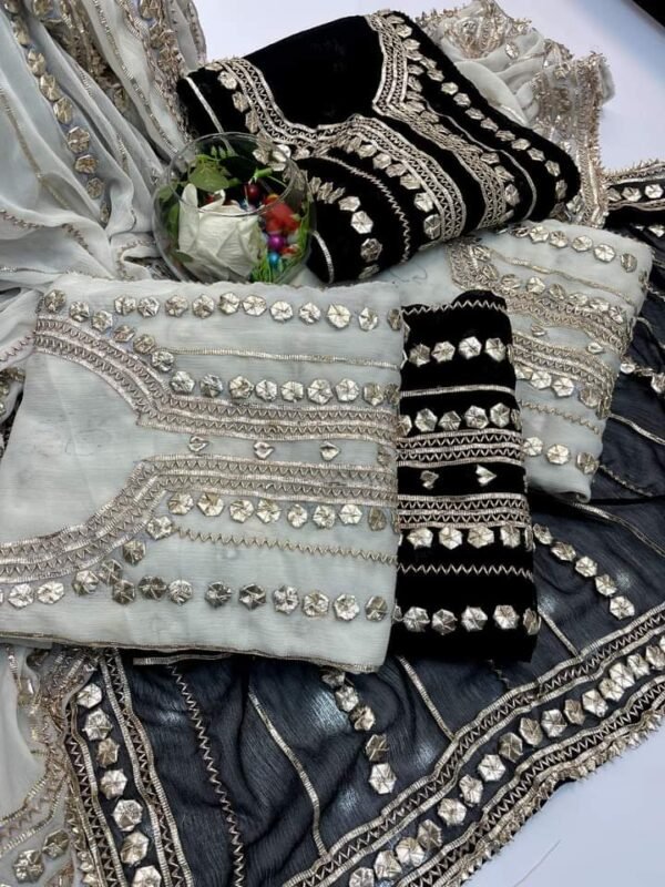 2 Pc Bamber Chiffon Handmade Gota Work Suit - Image 3