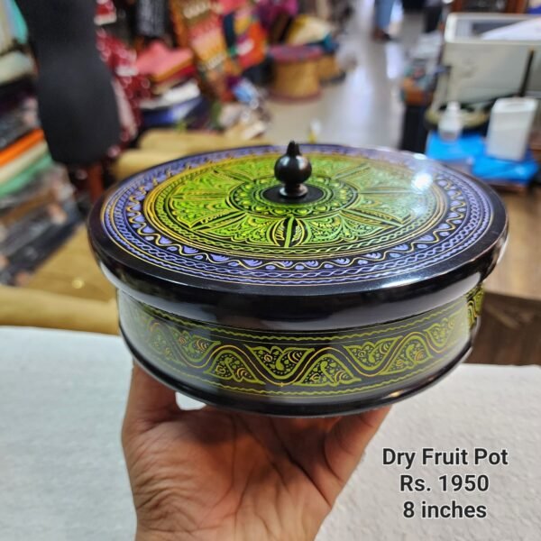 Wooden Hand Painted Naqshi Work Dry Fruit Pot - Image 2