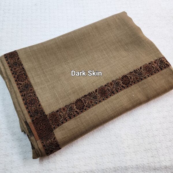 Fine Pashmina Self Border Shawl | Dark Skin