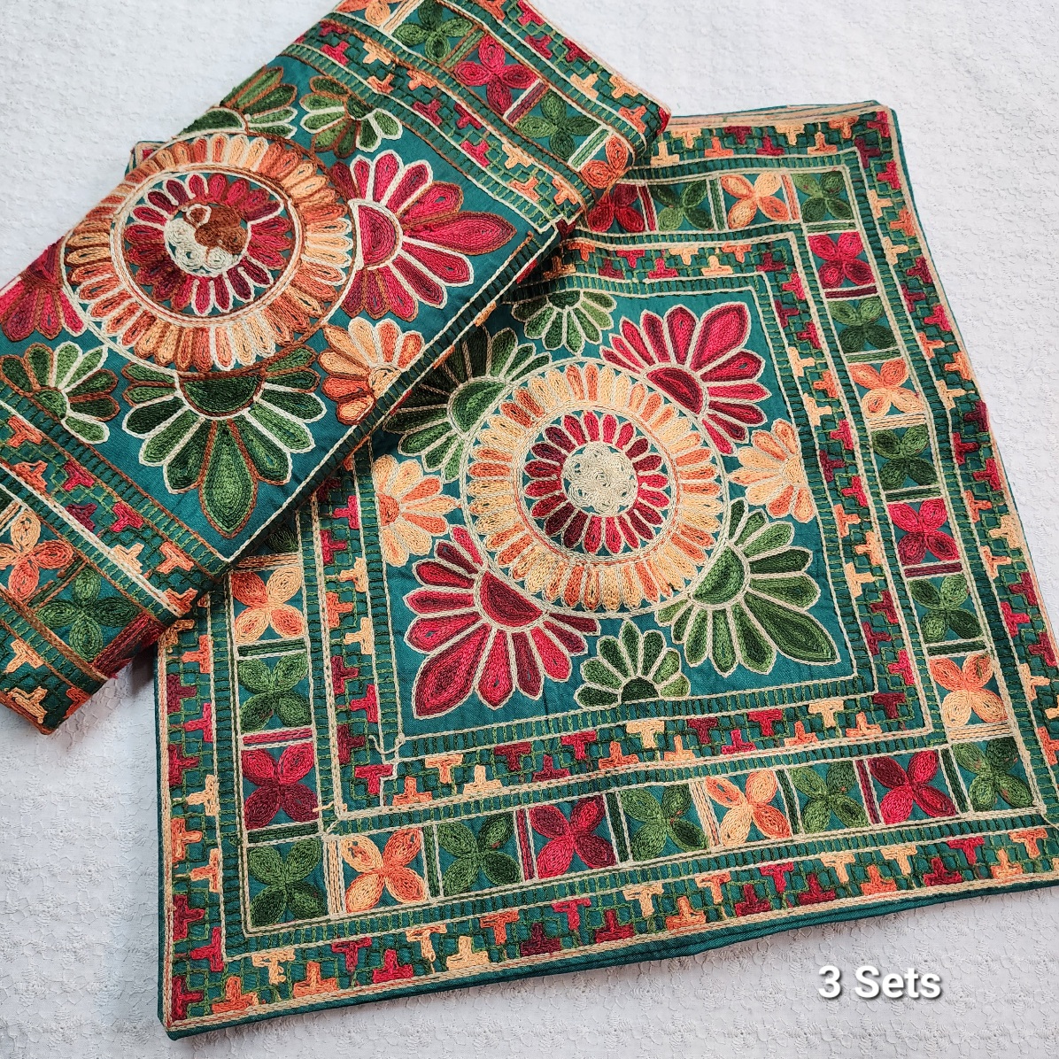 5 Sofa Cushion Covers Set Sindhi Handmade Embroidered - Handmade Pakistan