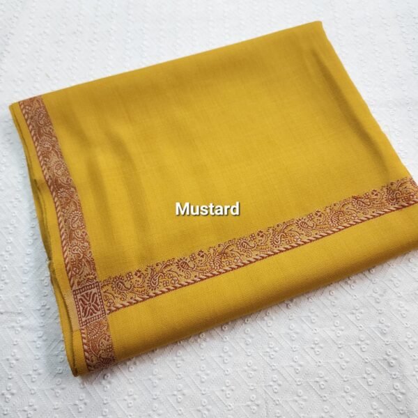 Fine Pashmina Self Border Shawl | Mustard