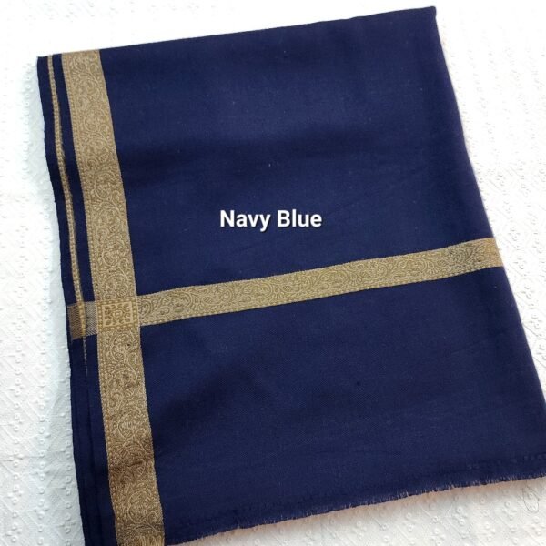 Fine Pashmina Self Border Shawl | Navy Blue - Image 2