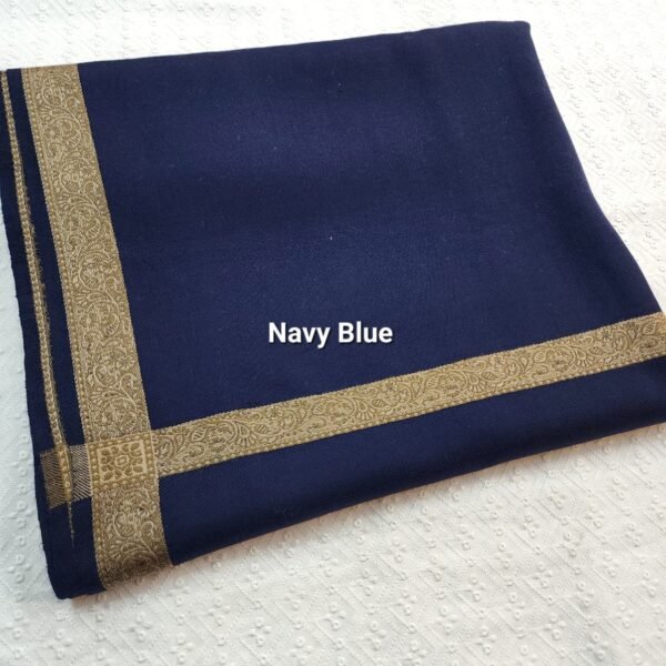 Fine Pashmina Self Border Shawl | Navy Blue