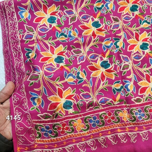 Qalamkar Pashmina Embroidered Shawl Made in Kashmir - Image 2