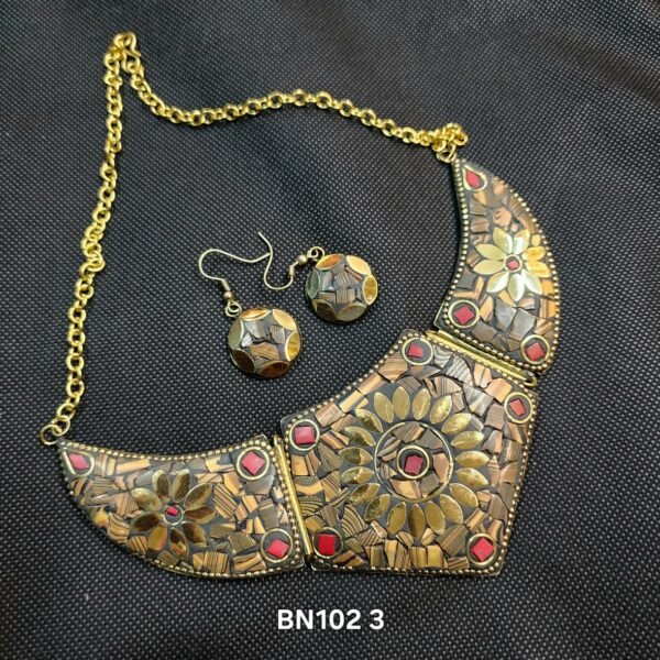 Necklace with Earrings Handmade Stonework