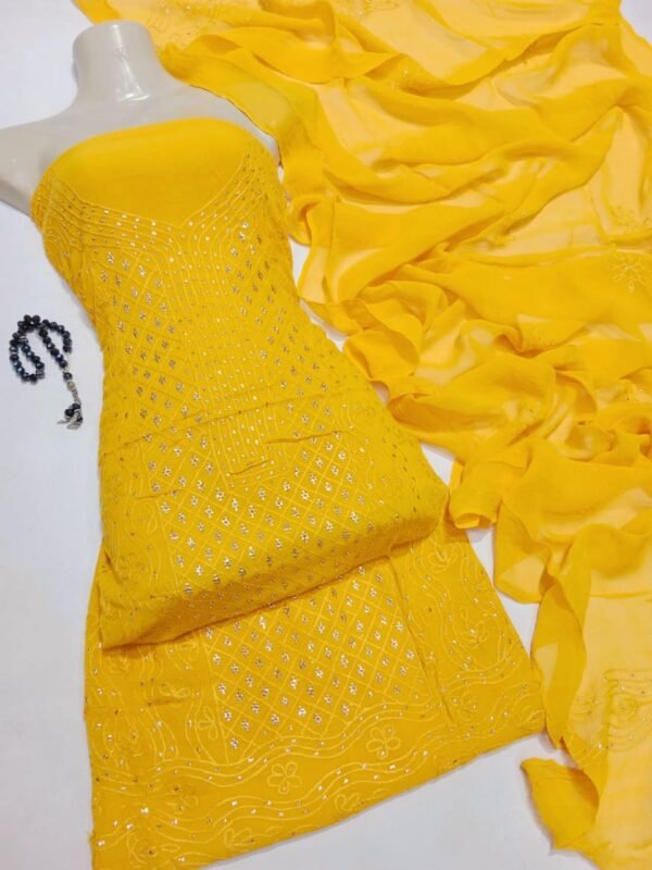 2 Piece Chiffon Aar Mukesh Suit Yellow