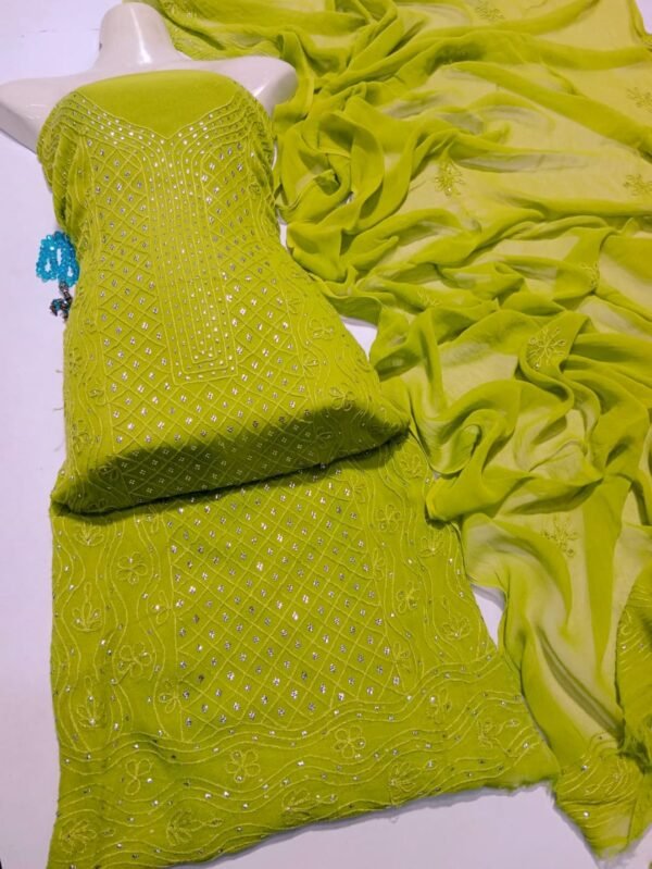 2 Piece Chiffon Aar Mukesh Suit Green