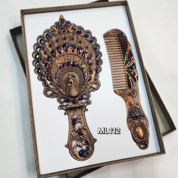 Large Metal Comb and Mirror Set 9 inches