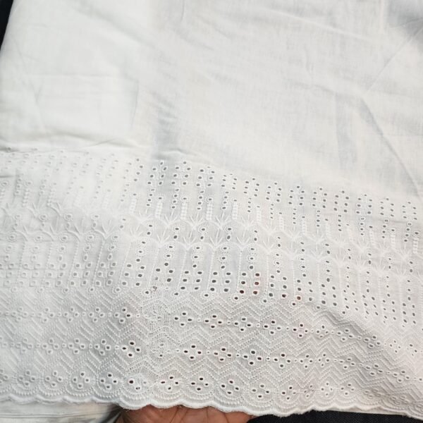 White Chikankari Border Trouser Fabric - Image 2