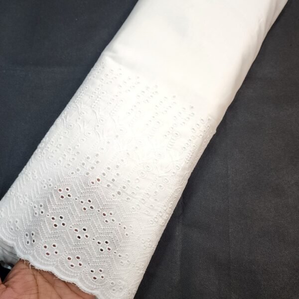 White Chikankari Border Trouser Fabric