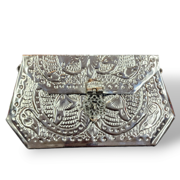 Silver Antique Ethnic Kuchi Metal Clutch Handmade - Image 2