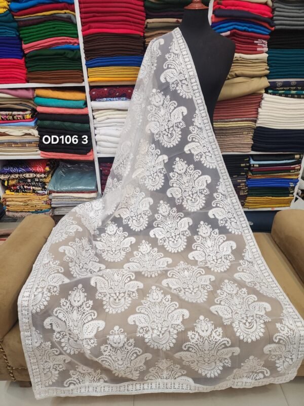 Organza Dupatta | Soft Organza Dyeable Embroidered Dupatta - Image 2