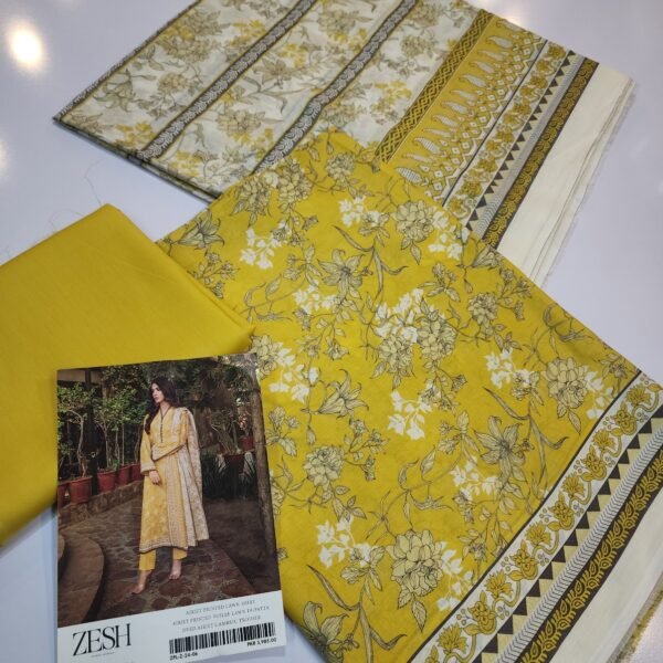 3 Piece Pure Lawn Suit Same Dupatta Zesh Brand 2024 - Image 2